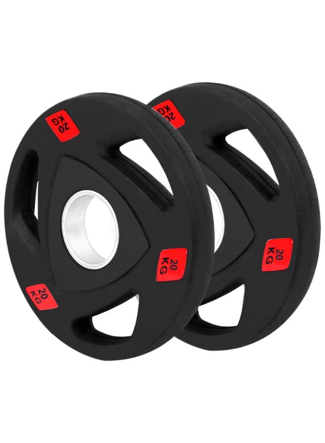 Olympic Rubber Weight Plates Pair with Tri-Grip Handles, Solid Cast Iron Barbell Discs 2.5kg–25kg for Strength Training, Weightlifting, Powerlifting, Home Gym & Muscle Building(2X20kg) - Image 1